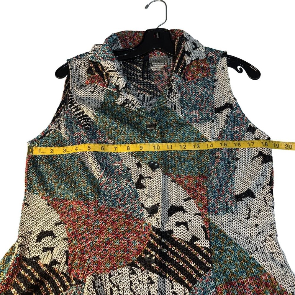 IC By Connie K Patchwork-Style Knit Sleeveless Button-Up Flared Tunic Top/Vest L - Picture 16 of 16